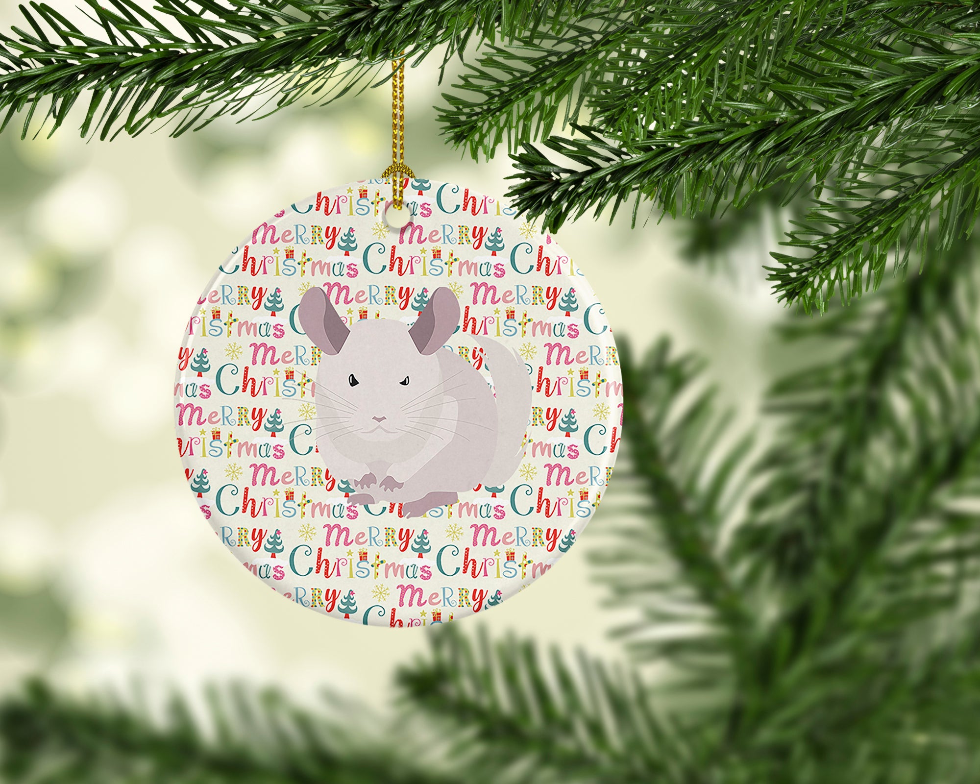 White Dominant Chinchilla Christmas Ceramic Ornament - the-store.com