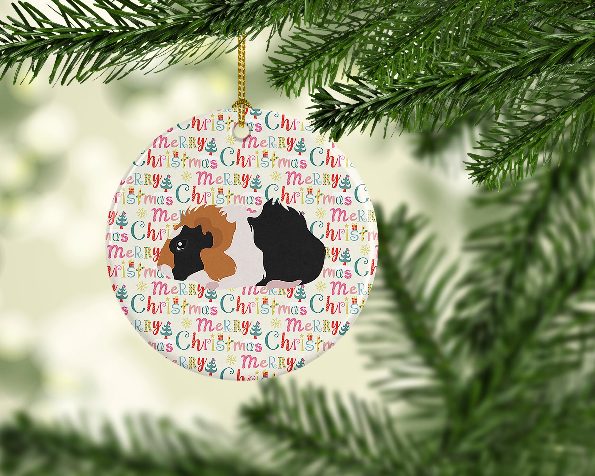 Abyssinian Guinea Pig Christmas Ceramic Ornament - the-store.com