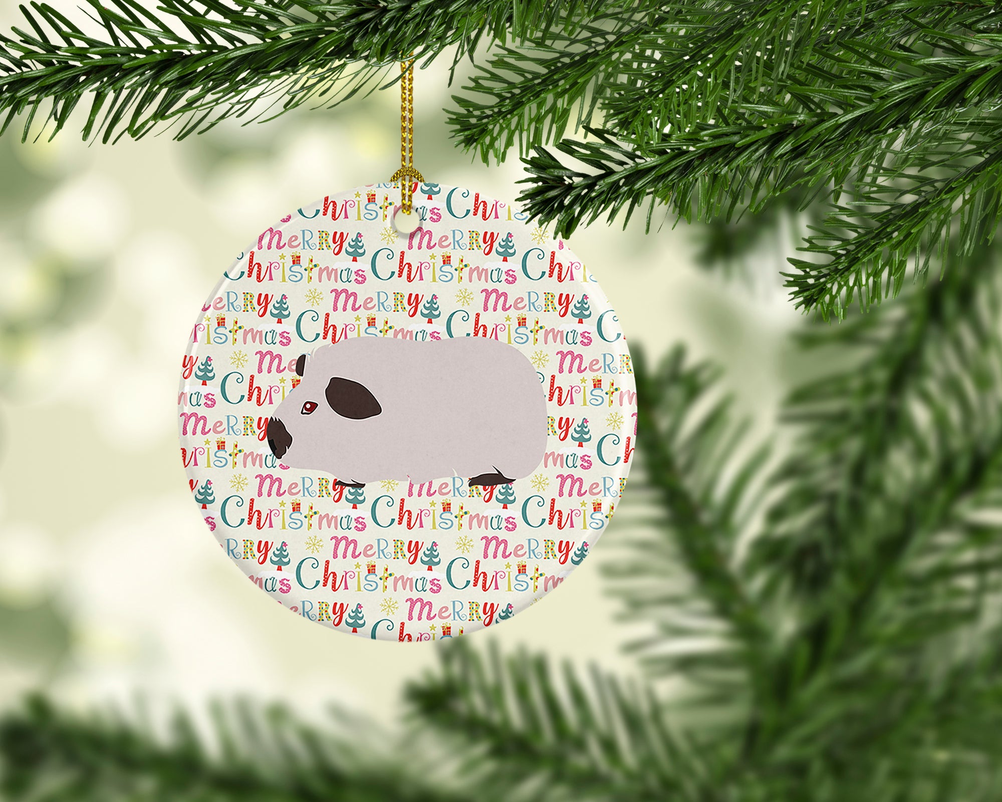 Himalayan Guinea Pig Christmas Ceramic Ornament - the-store.com