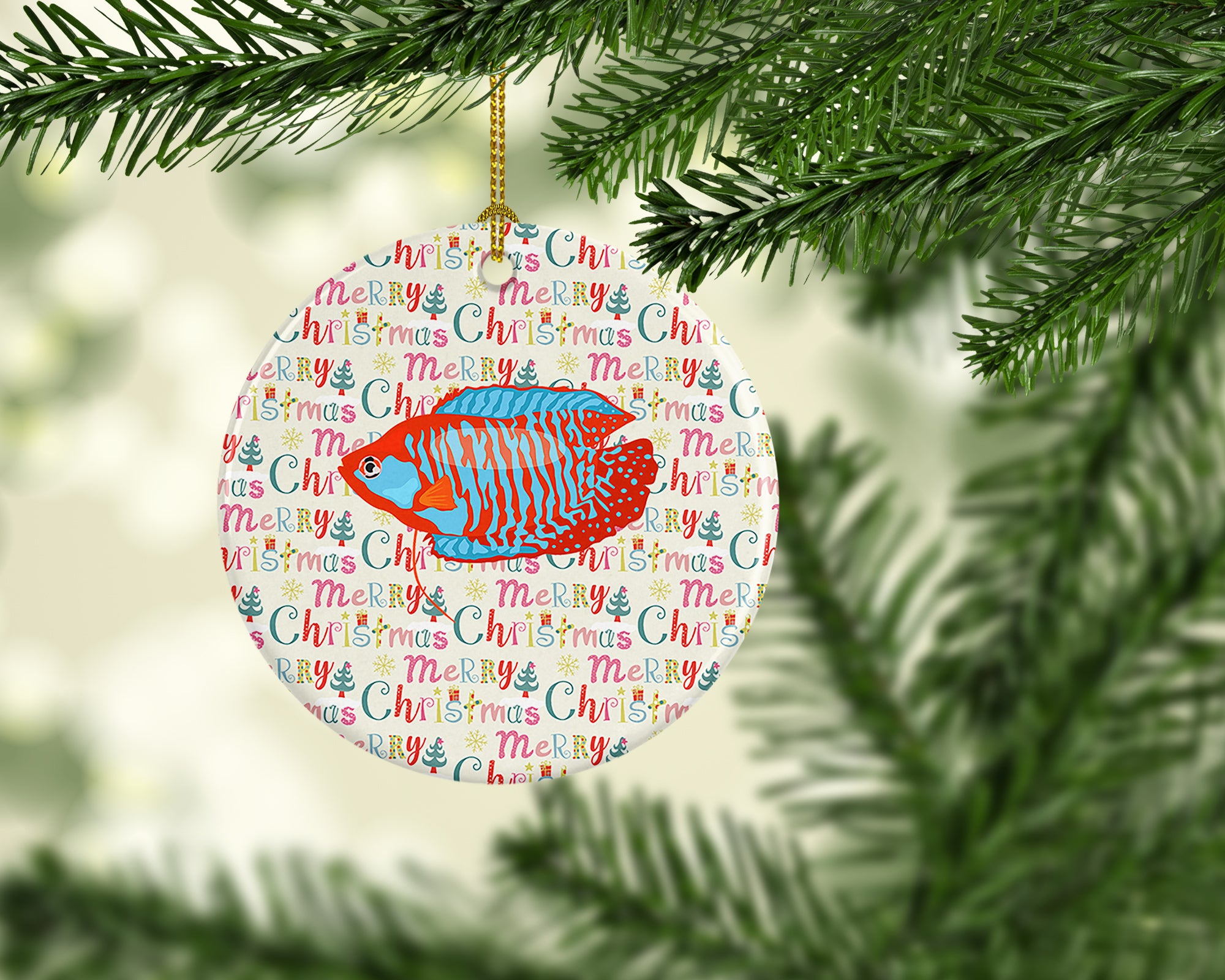 Buy this Dwarf Gourami Christmas Ceramic Ornament