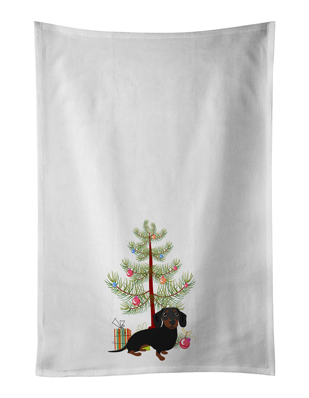 Buy this Dachshund Black and Tan #1 Christmas White Kitchen Towel Set of 2