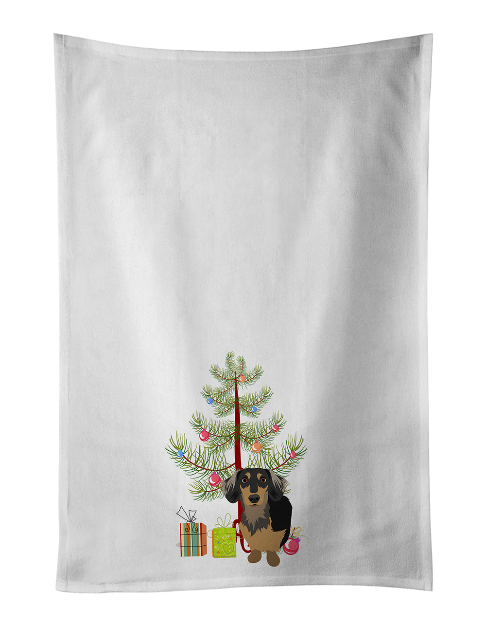 Buy this Dachshund Black and Tan #4 Christmas White Kitchen Towel Set of 2