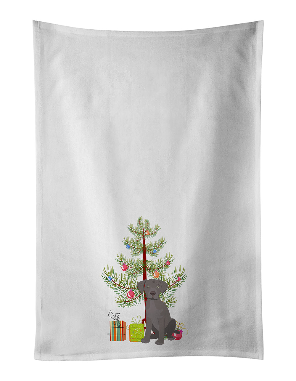 Buy this Labrador Retriever Gray Puppy Christmas White Kitchen Towel Set of 2