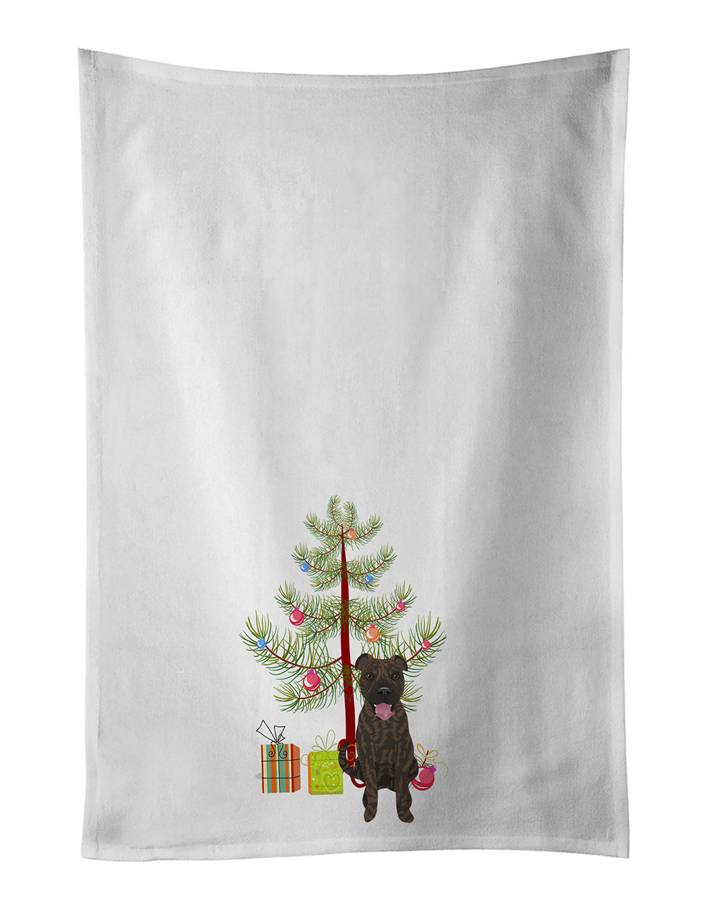 Buy this Pit Bull Brindle #1 Christmas White Kitchen Towel Set of 2