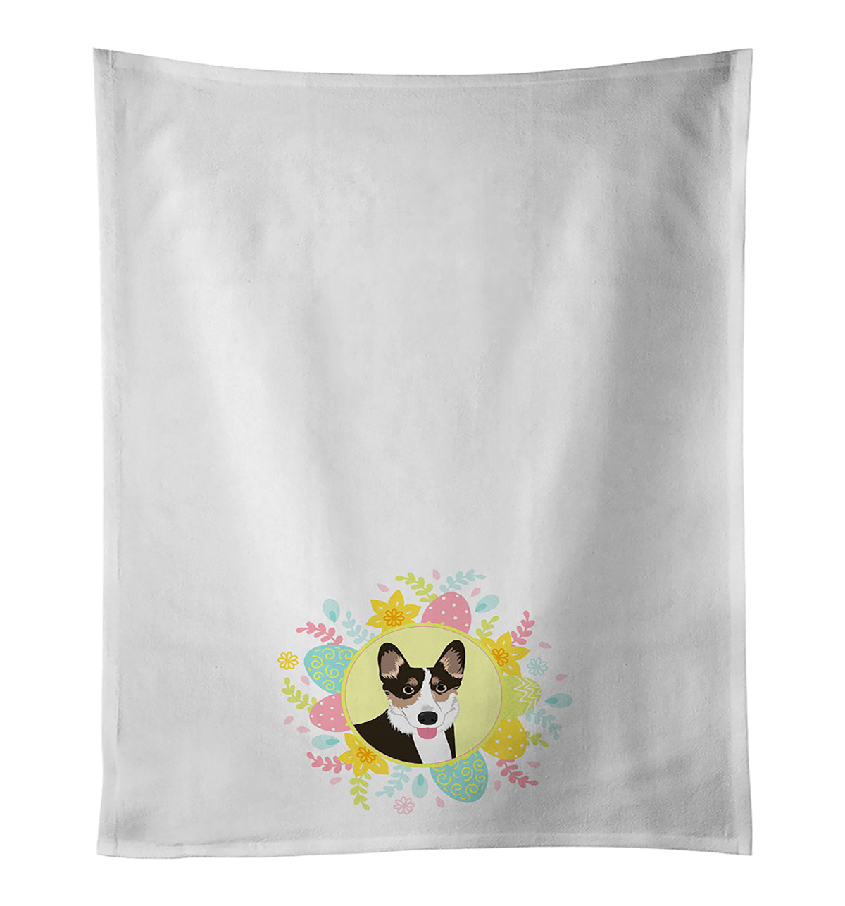 Buy this Pembroke Welsh Corgi Tricolor Black-Headed #2 Easter White Kitchen Towel Set of 2