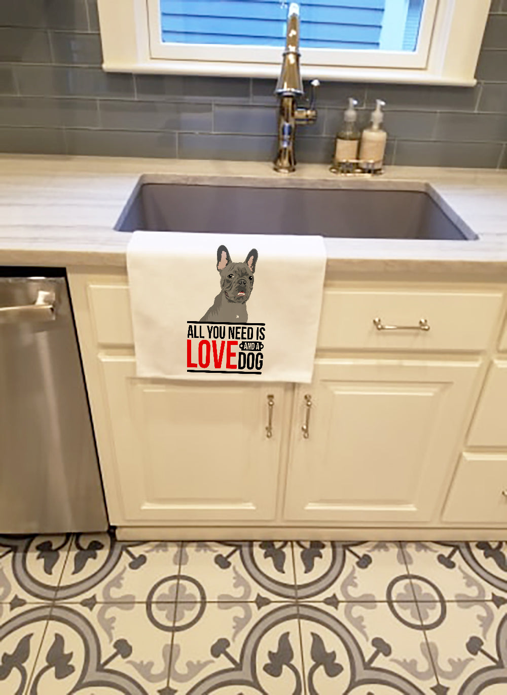 French Bulldog Blue  White Kitchen Towel Set of 2 - the-store.com