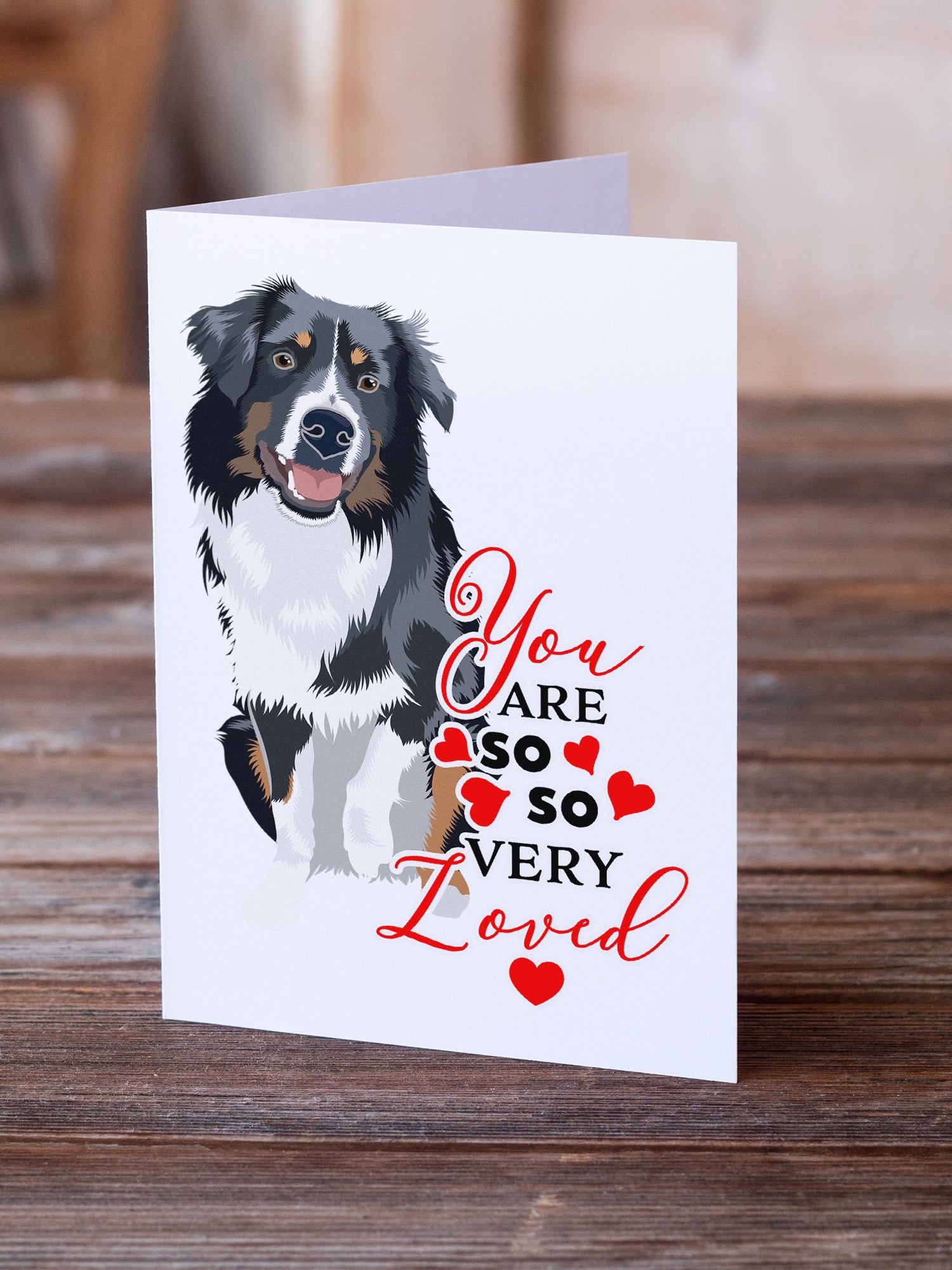 Australian Shepherd Black Tricolor #1 so Loved Greeting Cards and Envelopes Pack of 8 - the-store.com
