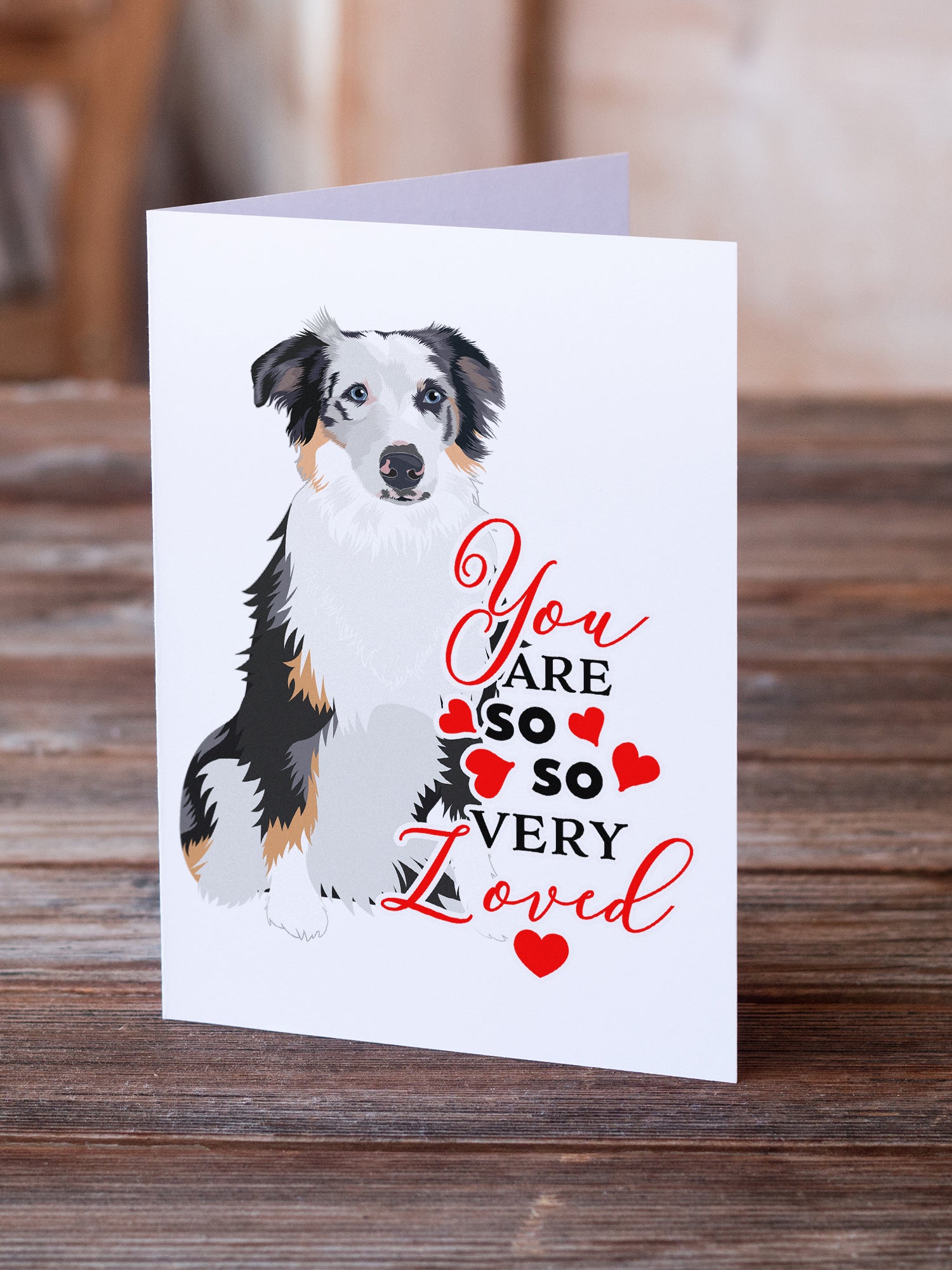 Buy this Australian Shepherd Blue Merle #1 so Loved Greeting Cards and Envelopes Pack of 8