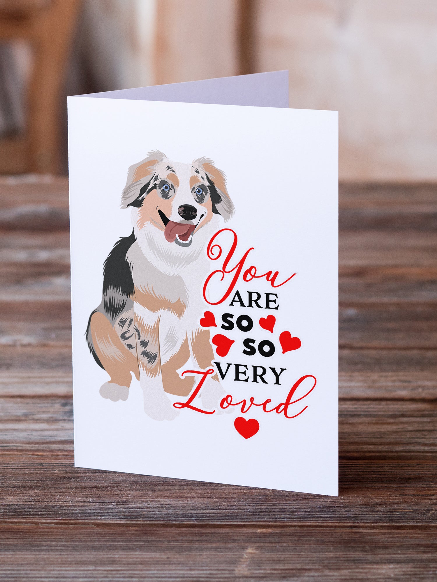 Buy this Australian Shepherd Blue Merle Puppy #1 so Loved Greeting Cards and Envelopes Pack of 8