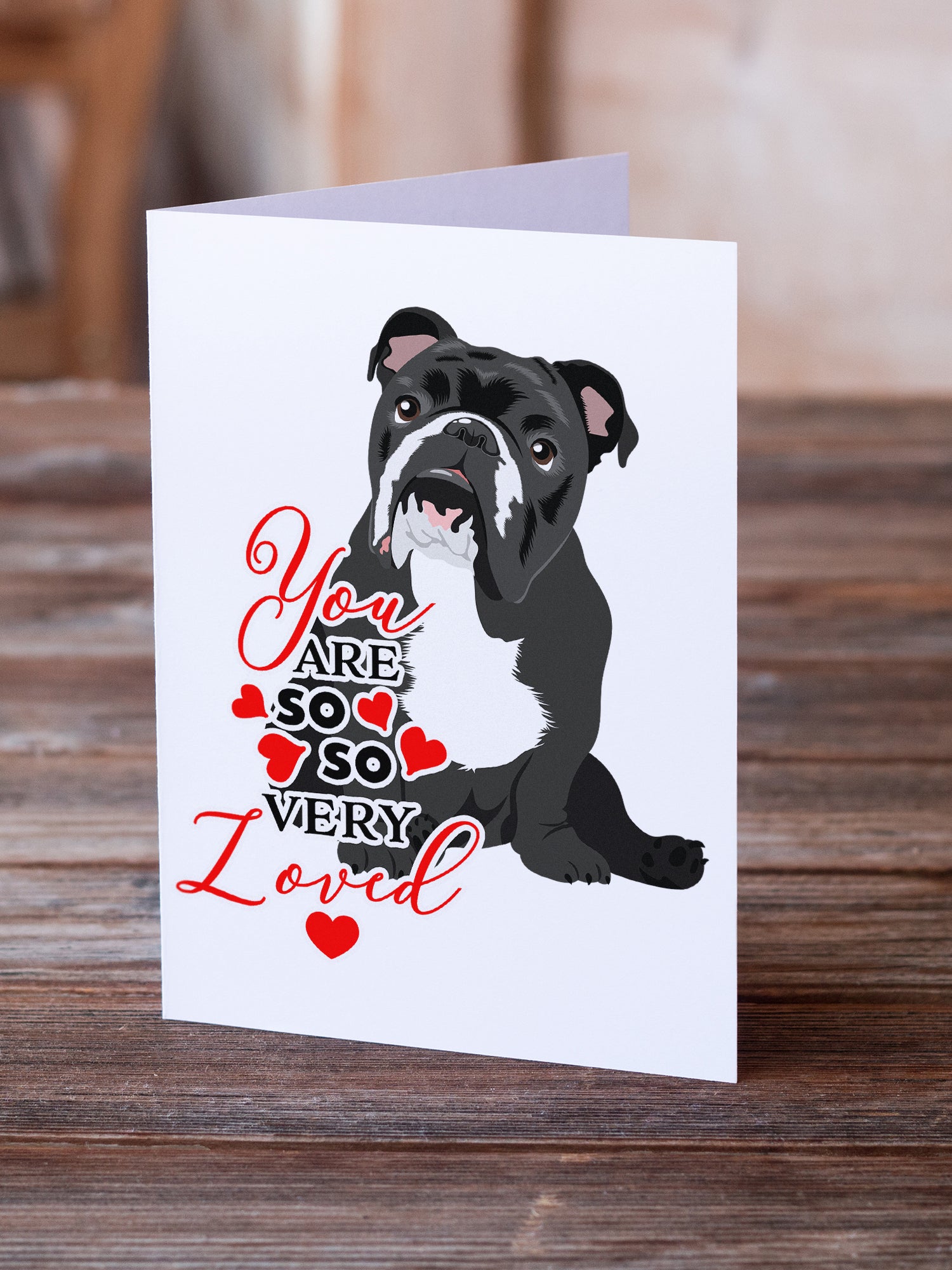 Buy this English Bulldog Black and White so Loved Greeting Cards and Envelopes Pack of 8