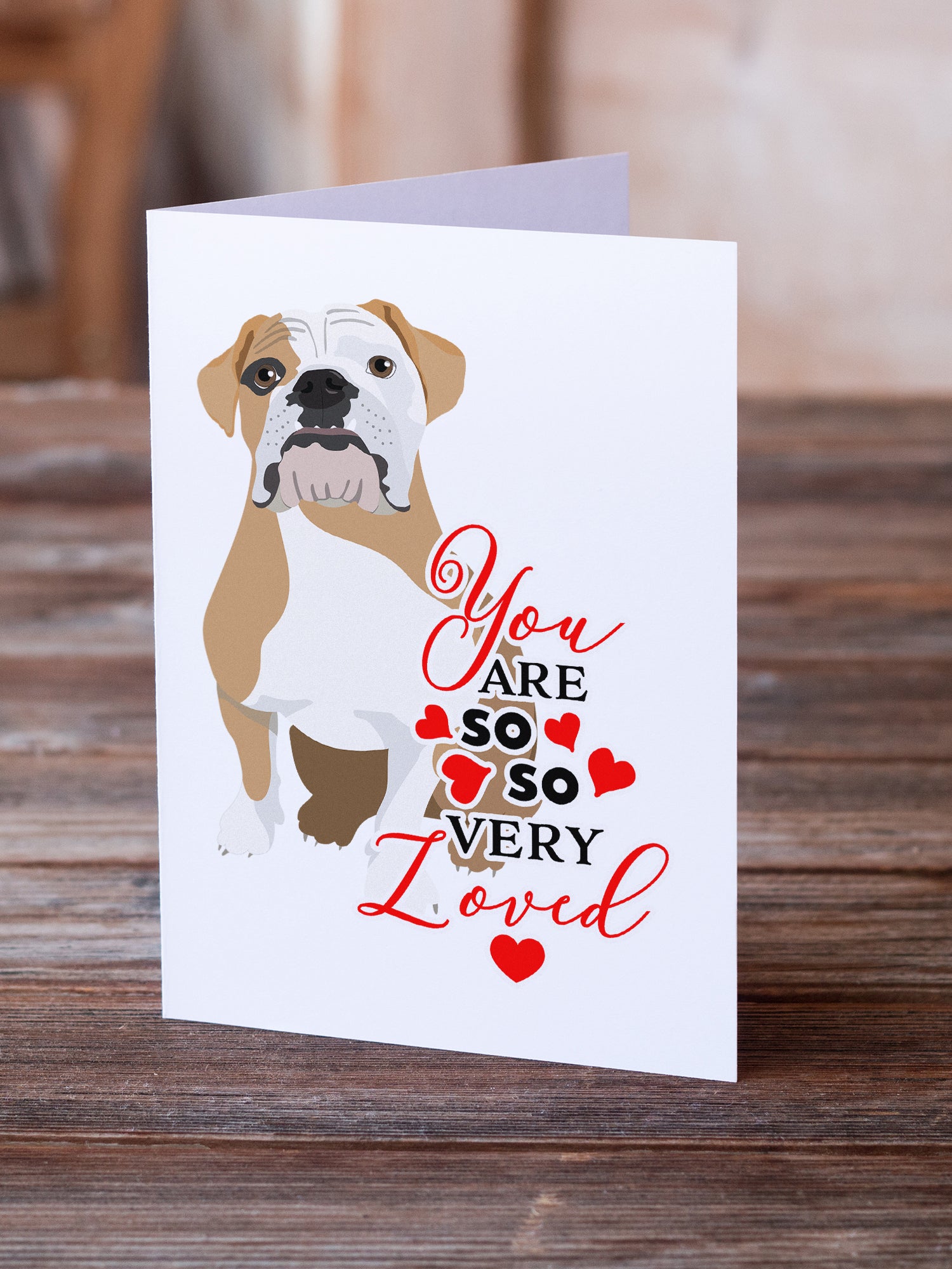 Buy this English Bulldog Fawn and White so Loved Greeting Cards and Envelopes Pack of 8