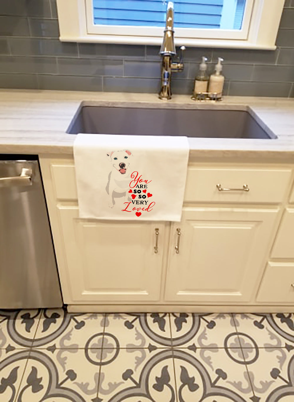 Pit Bull White #1 so Loved White Kitchen Towel Set of 2 - the-store.com