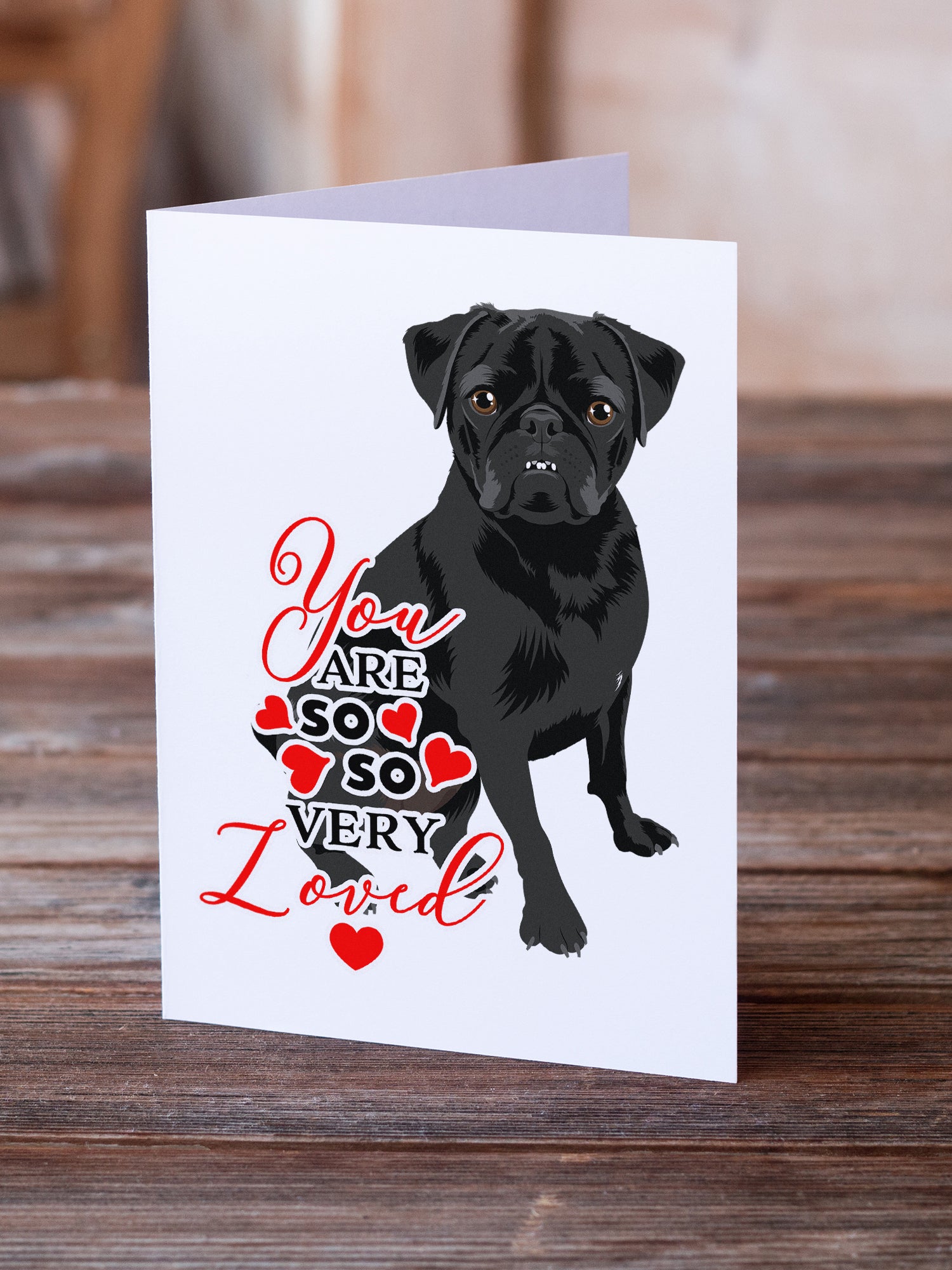 Pug Black #2 so Loved Greeting Cards and Envelopes Pack of 8 - the-store.com