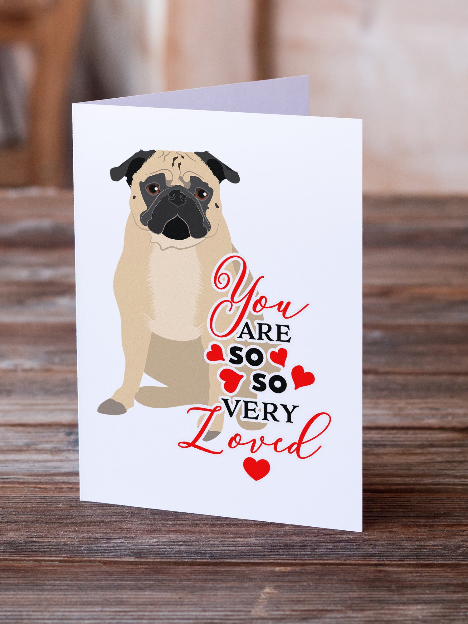 Pug Fawn #1 so Loved Greeting Cards and Envelopes Pack of 8 - the-store.com