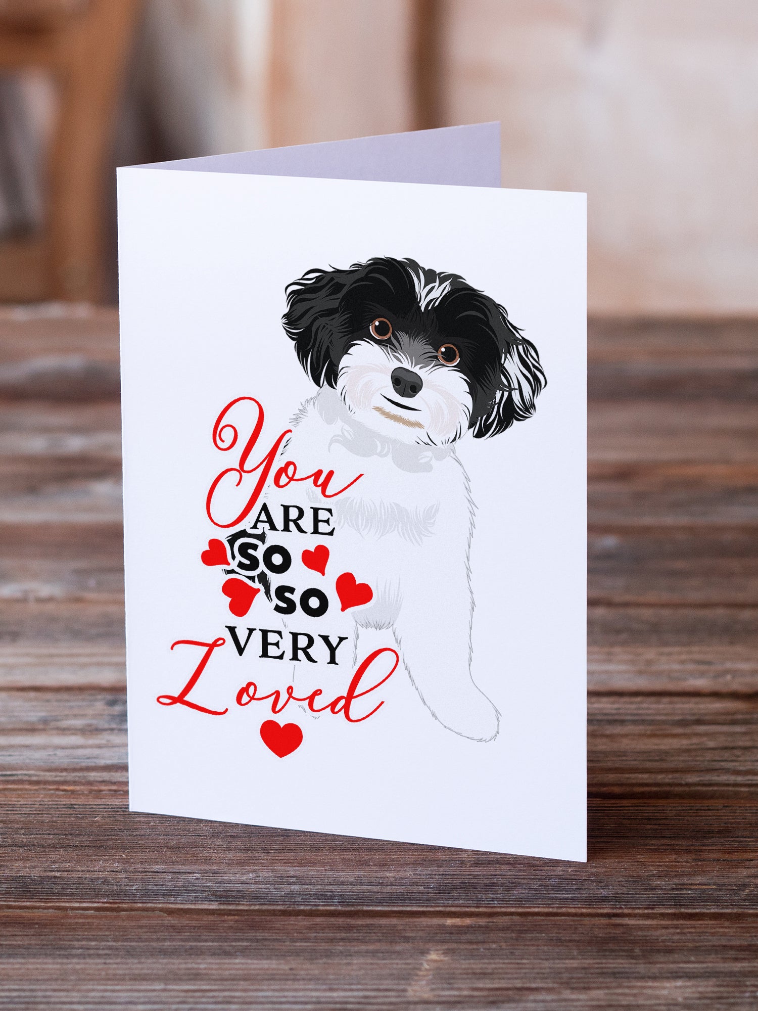 Shih-Tzu Black and White #4 so Loved Greeting Cards and Envelopes Pack of 8 - the-store.com