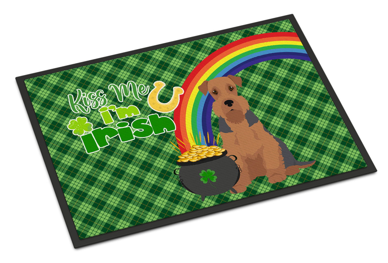 Buy this Grizzle and Tan Airedale Terrier St. Patrick's Day Indoor or Outdoor Mat 24x36