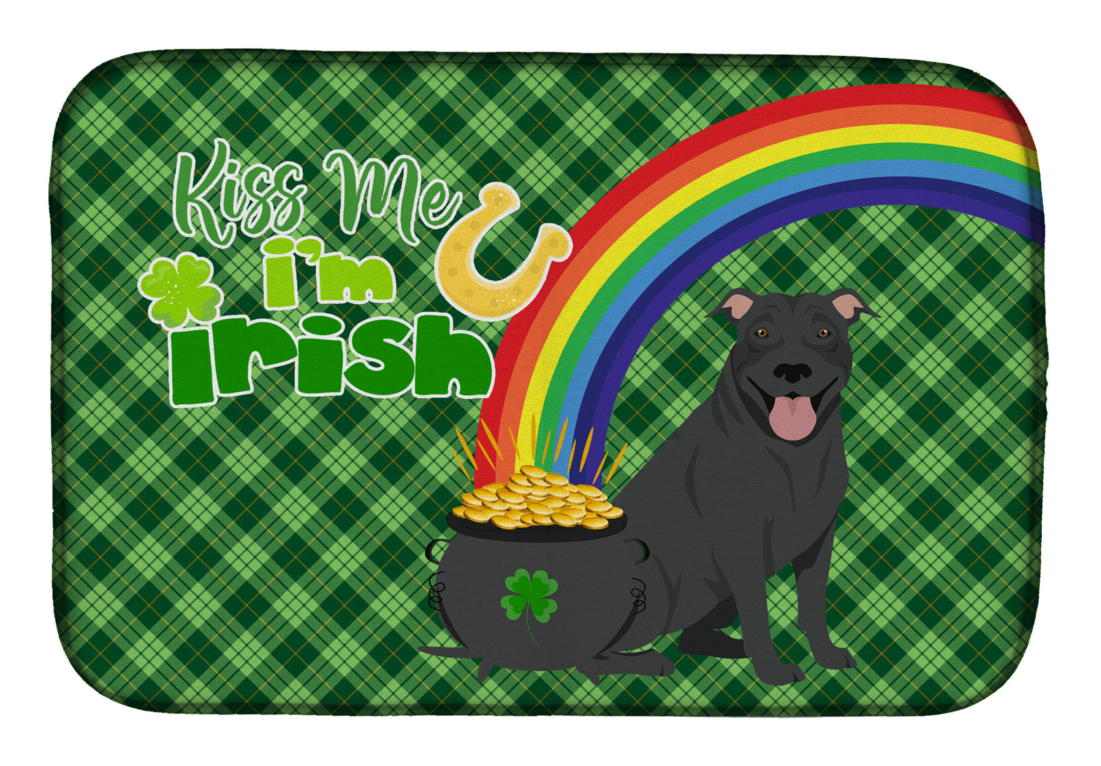 Black Pit Bull Terrier St. Patrick's Day Dish Drying Mat  the-store.com.