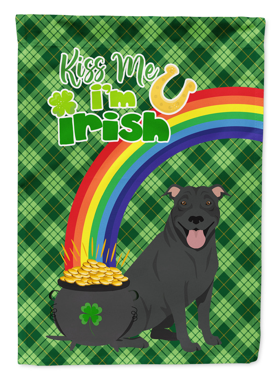 Black Pit Bull Terrier St. Patrick's Day Flag Garden Size  the-store.com.