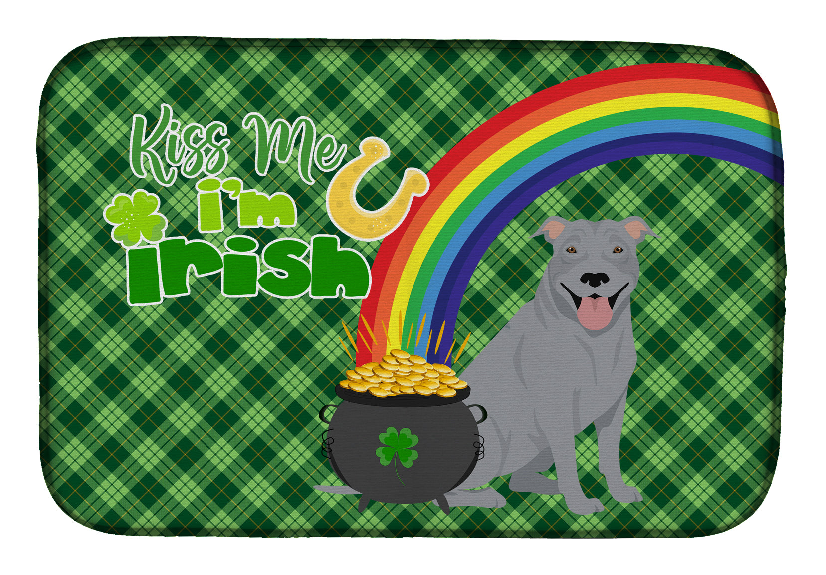 Blue Pit Bull Terrier St. Patrick's Day Dish Drying Mat  the-store.com.