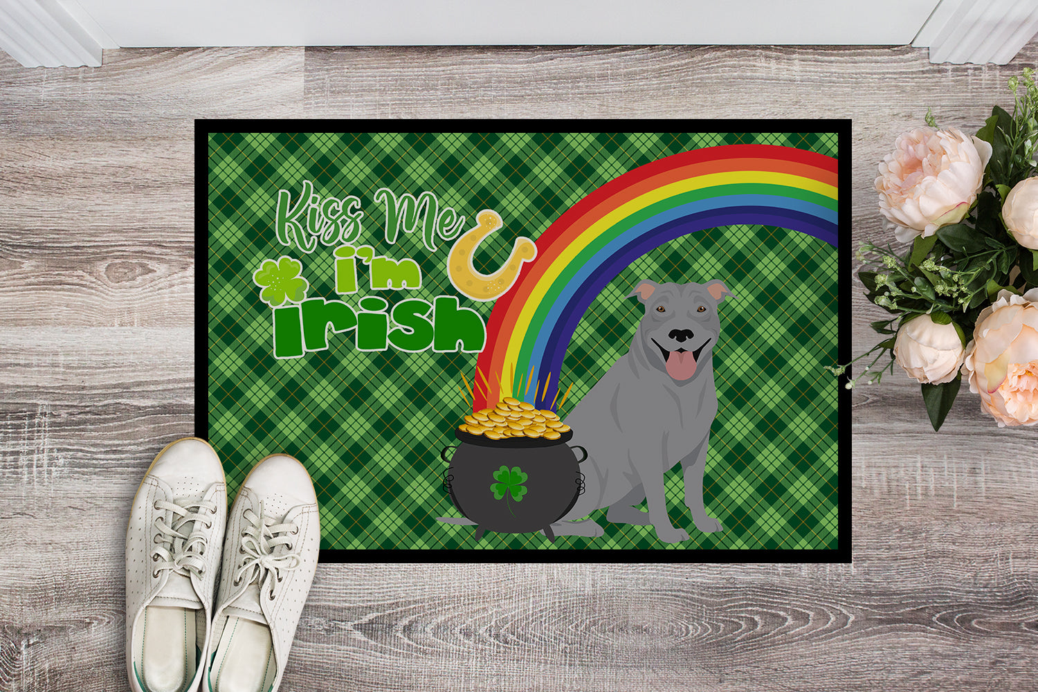 Buy this Blue Pit Bull Terrier St. Patrick's Day Indoor or Outdoor Mat 24x36