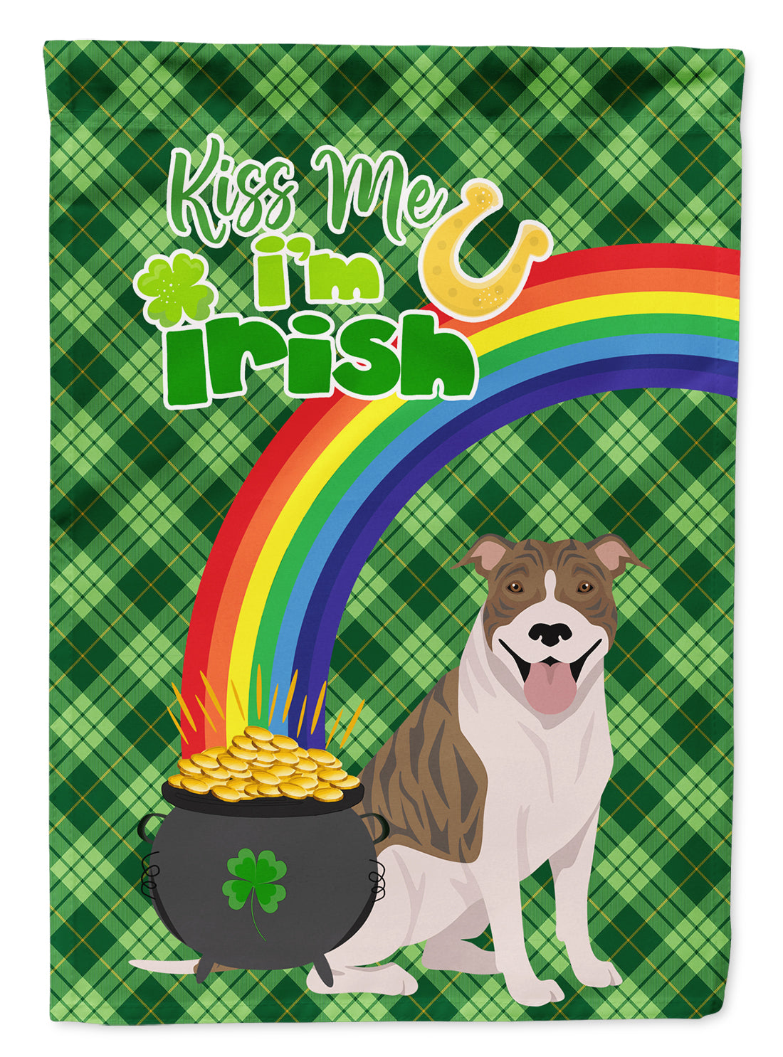 Fawn Brindle Pit Bull Terrier St. Patrick's Day Flag Garden Size  the-store.com.