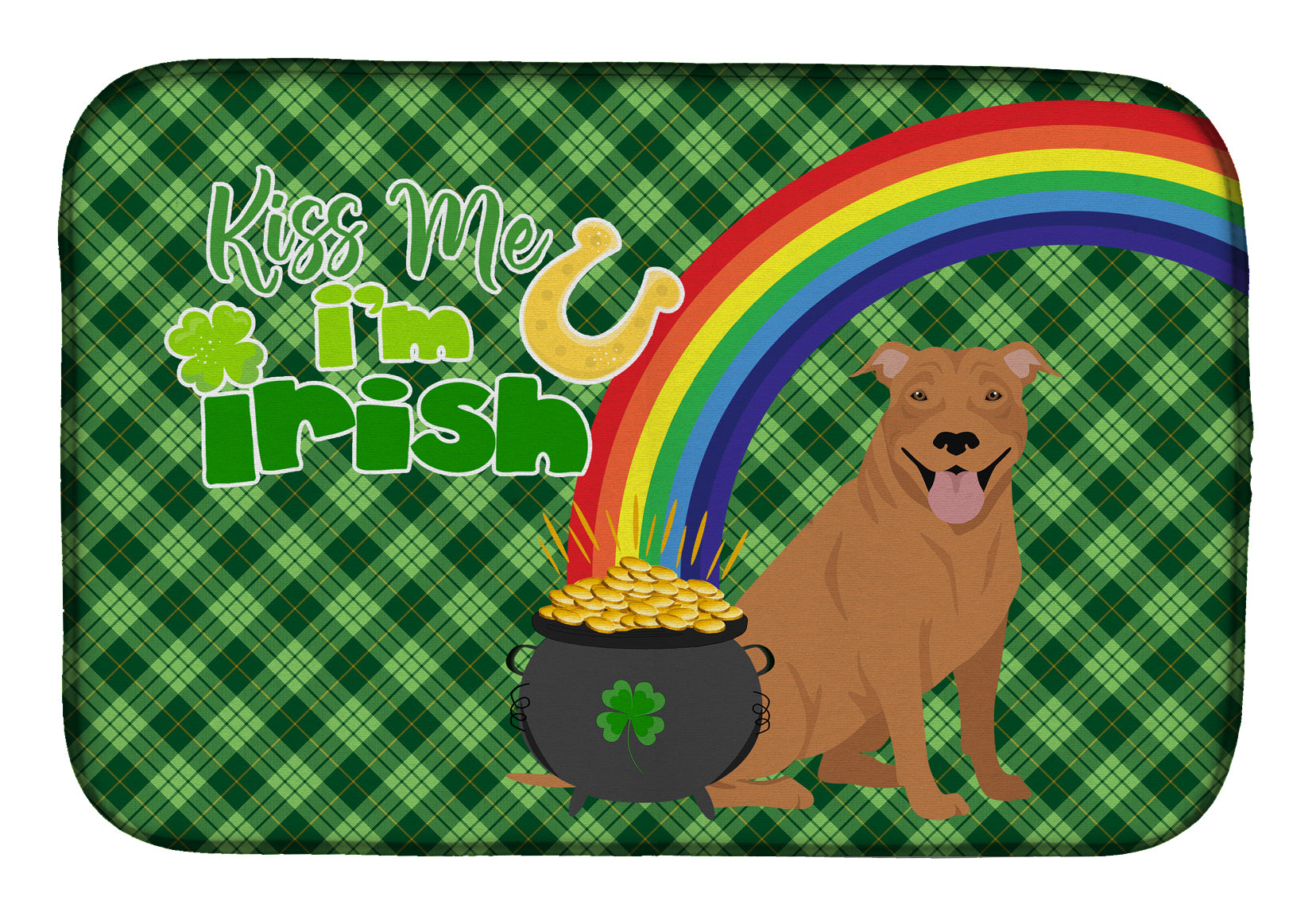 Red Pit Bull Terrier St. Patrick's Day Dish Drying Mat  the-store.com.