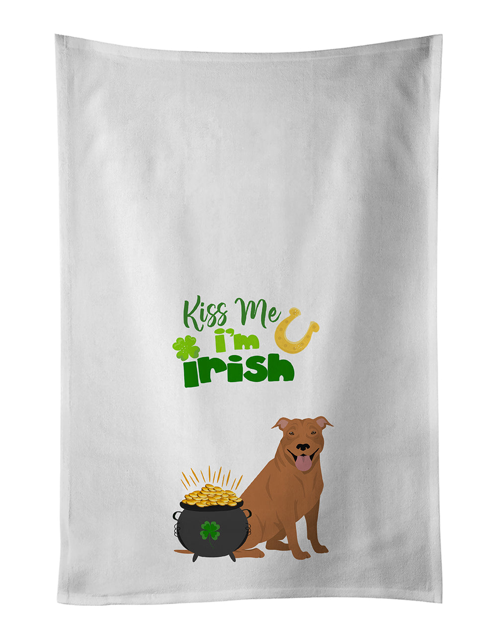 Buy this Red Pit Bull Terrier St. Patrick's Day White Kitchen Towel Set of 2 Dish Towels