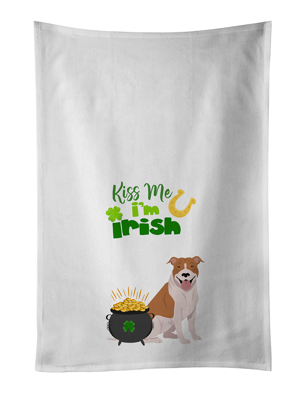 Buy this Red and White Pit Bull Terrier St. Patrick's Day White Kitchen Towel Set of 2 Dish Towels