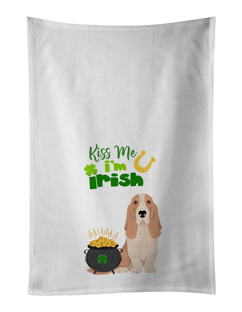 Buy this Lemon and White Tricolor Basset Hound St. Patrick's Day White Kitchen Towel Set of 2 Dish Towels