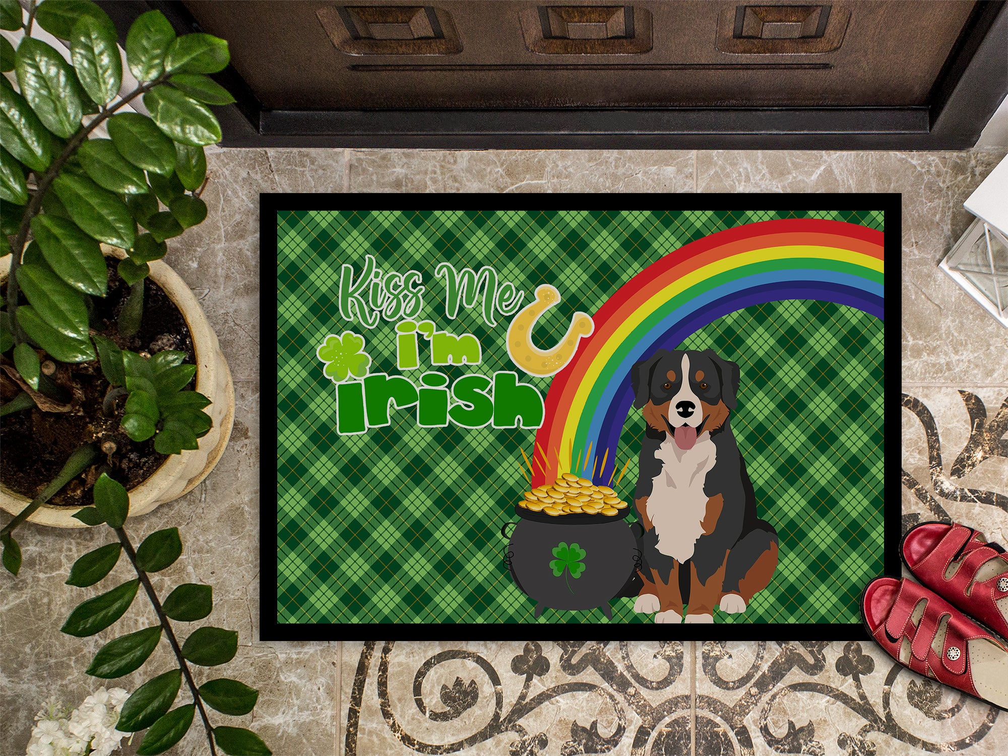 Bernese Mountain Dog St. Patrick's Day Indoor or Outdoor Mat 24x36 - the-store.com