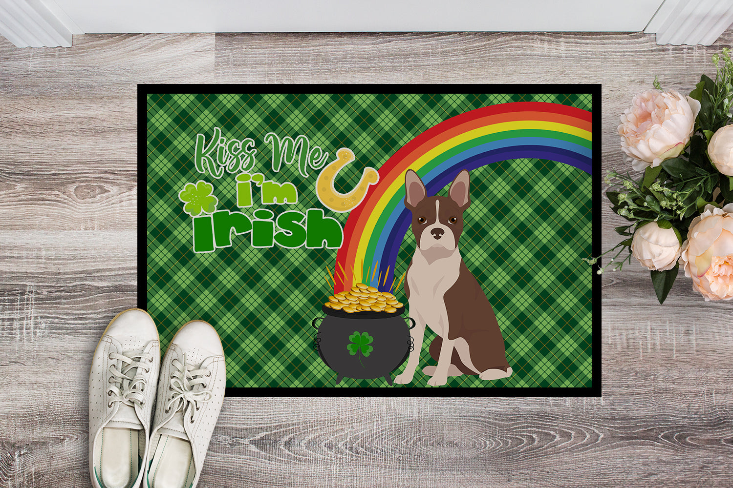 Red Boston Terrier St. Patrick's Day Indoor or Outdoor Mat 24x36 - the-store.com