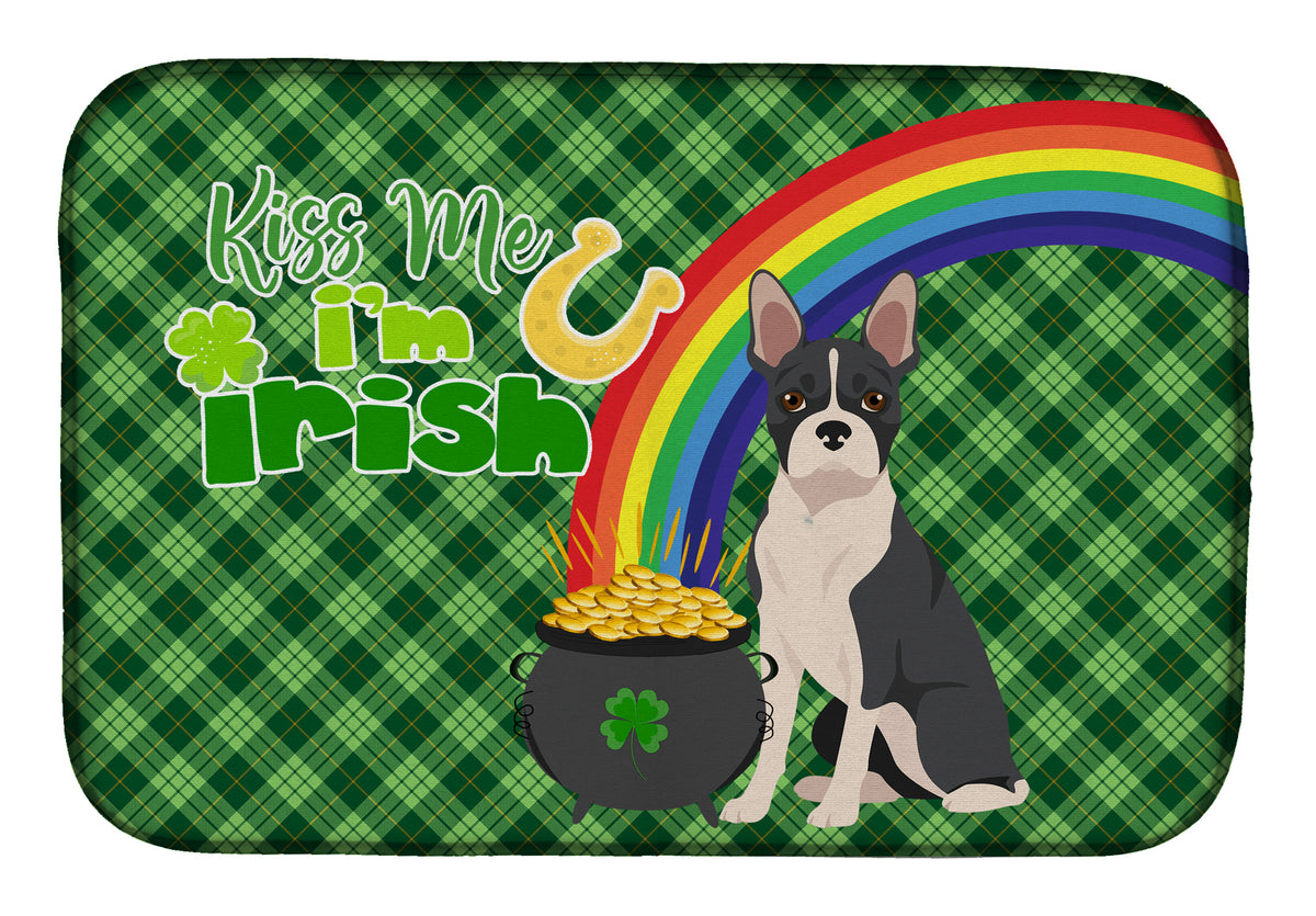 Black Boston Terrier St. Patrick&#39;s Day Dish Drying Mat  the-store.com.