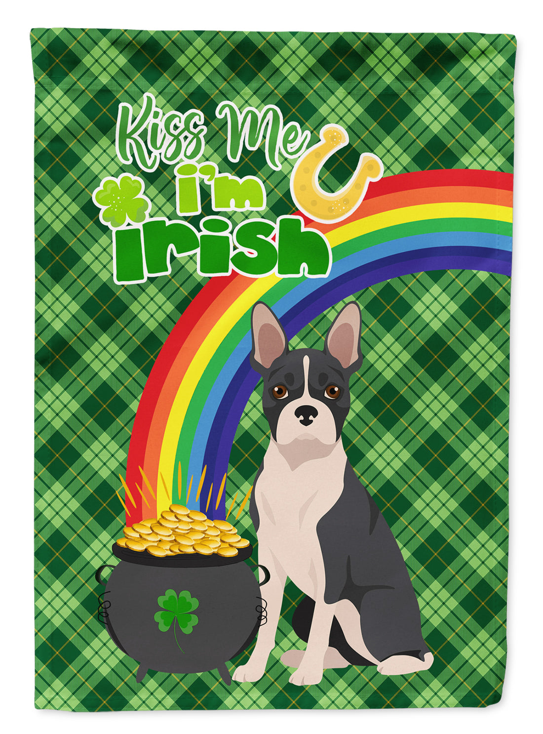 Black Boston Terrier St. Patrick's Day Flag Garden Size  the-store.com.