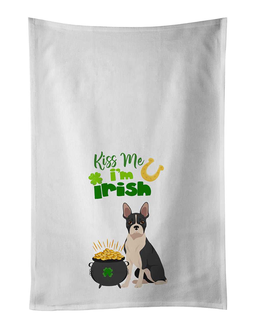 Buy this Black Boston Terrier St. Patrick's Day White Kitchen Towel Set of 2 Dish Towels