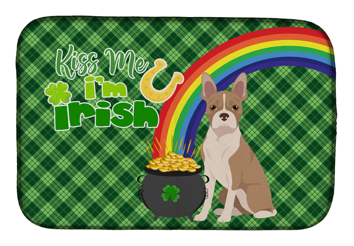 Fawn Boston Terrier St. Patrick&#39;s Day Dish Drying Mat  the-store.com.