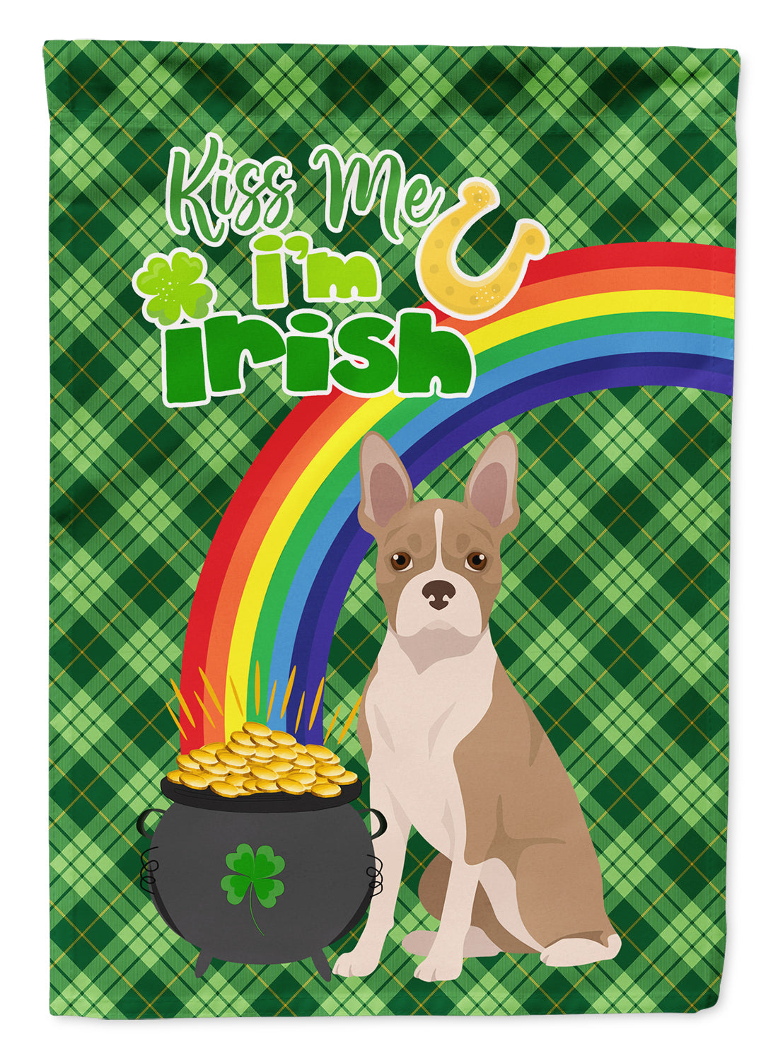 Fawn Boston Terrier St. Patrick's Day Flag Garden Size  the-store.com.