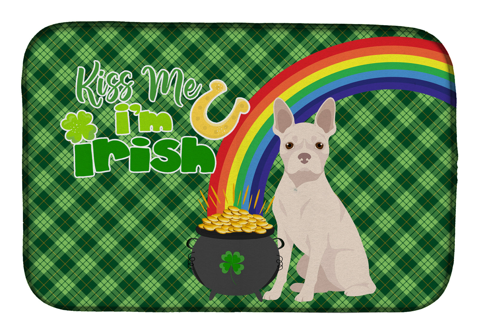 White Boston Terrier St. Patrick's Day Dish Drying Mat  the-store.com.