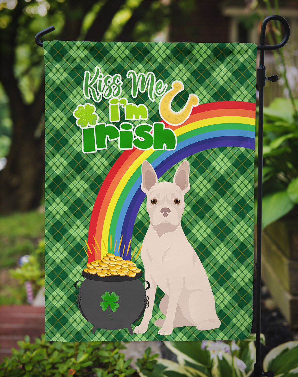 White Boston Terrier St. Patrick's Day Flag Garden Size  the-store.com.