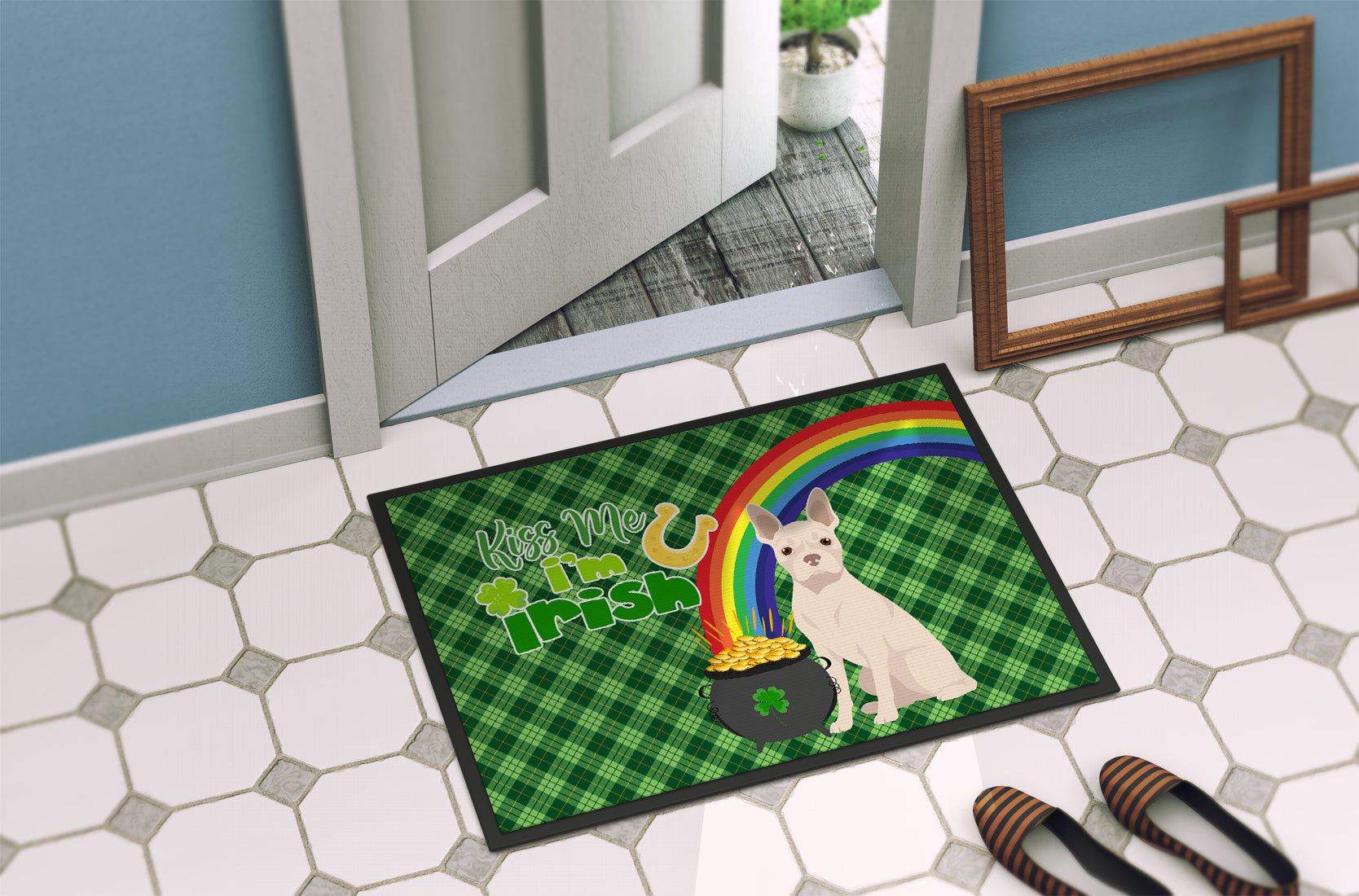 White Boston Terrier St. Patrick's Day Indoor or Outdoor Mat 24x36 - the-store.com