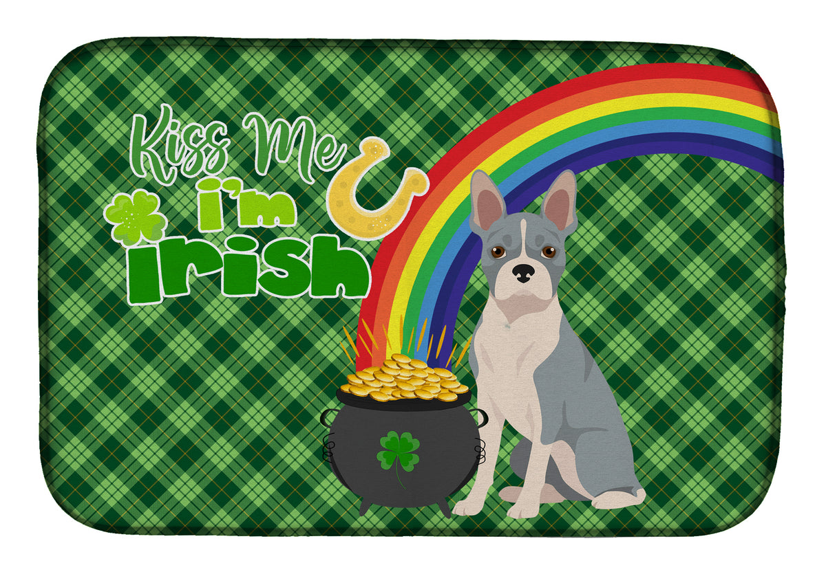 Blue Boston Terrier St. Patrick&#39;s Day Dish Drying Mat  the-store.com.