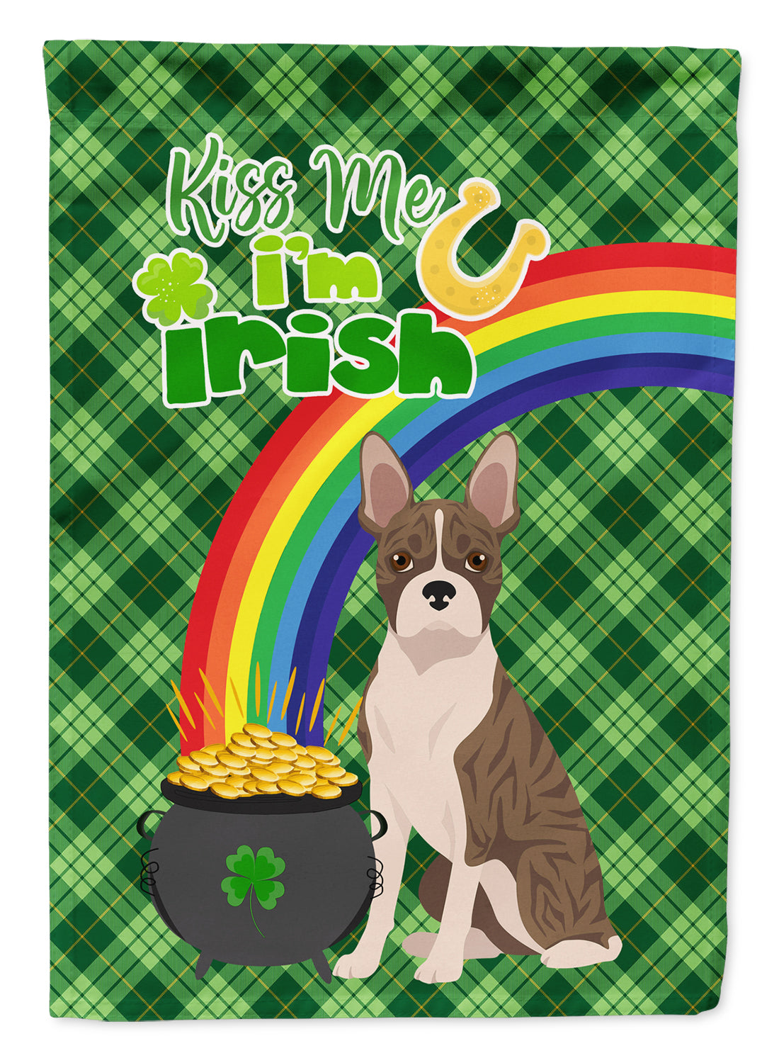 Brindle Boston Terrier St. Patrick's Day Flag Garden Size  the-store.com.