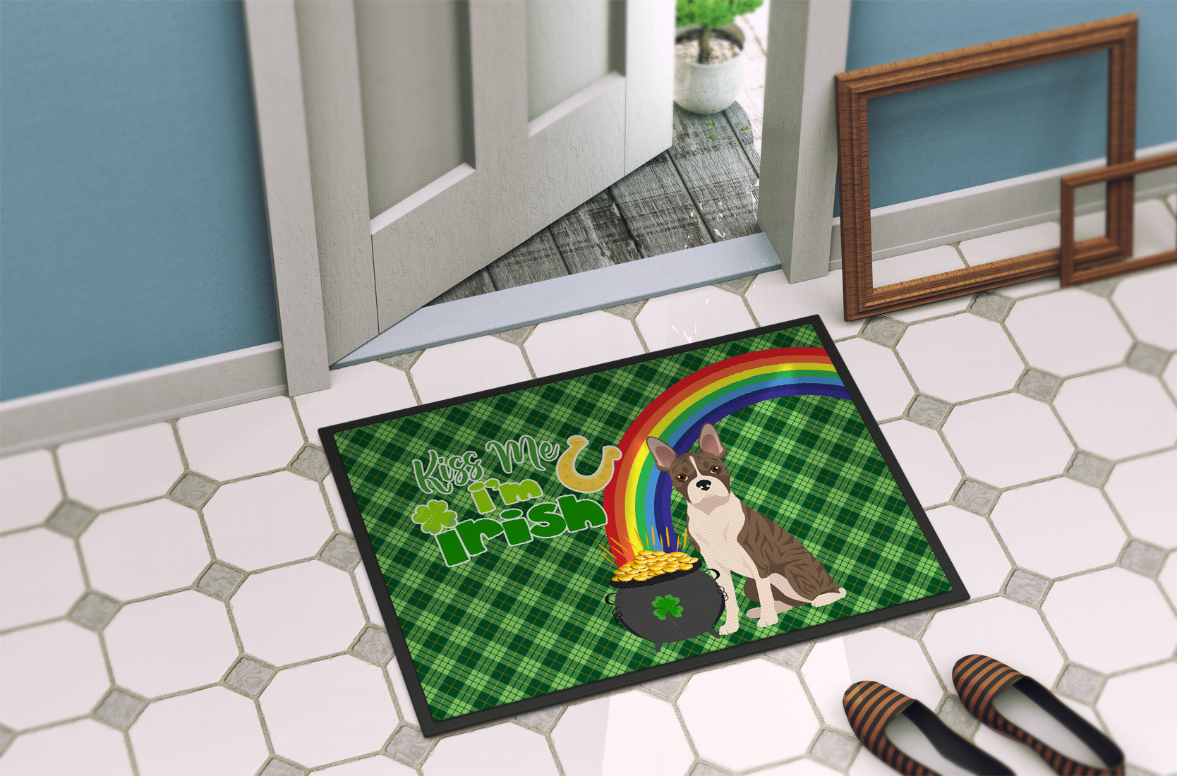 Brindle Boston Terrier St. Patrick's Day Indoor or Outdoor Mat 24x36 - the-store.com