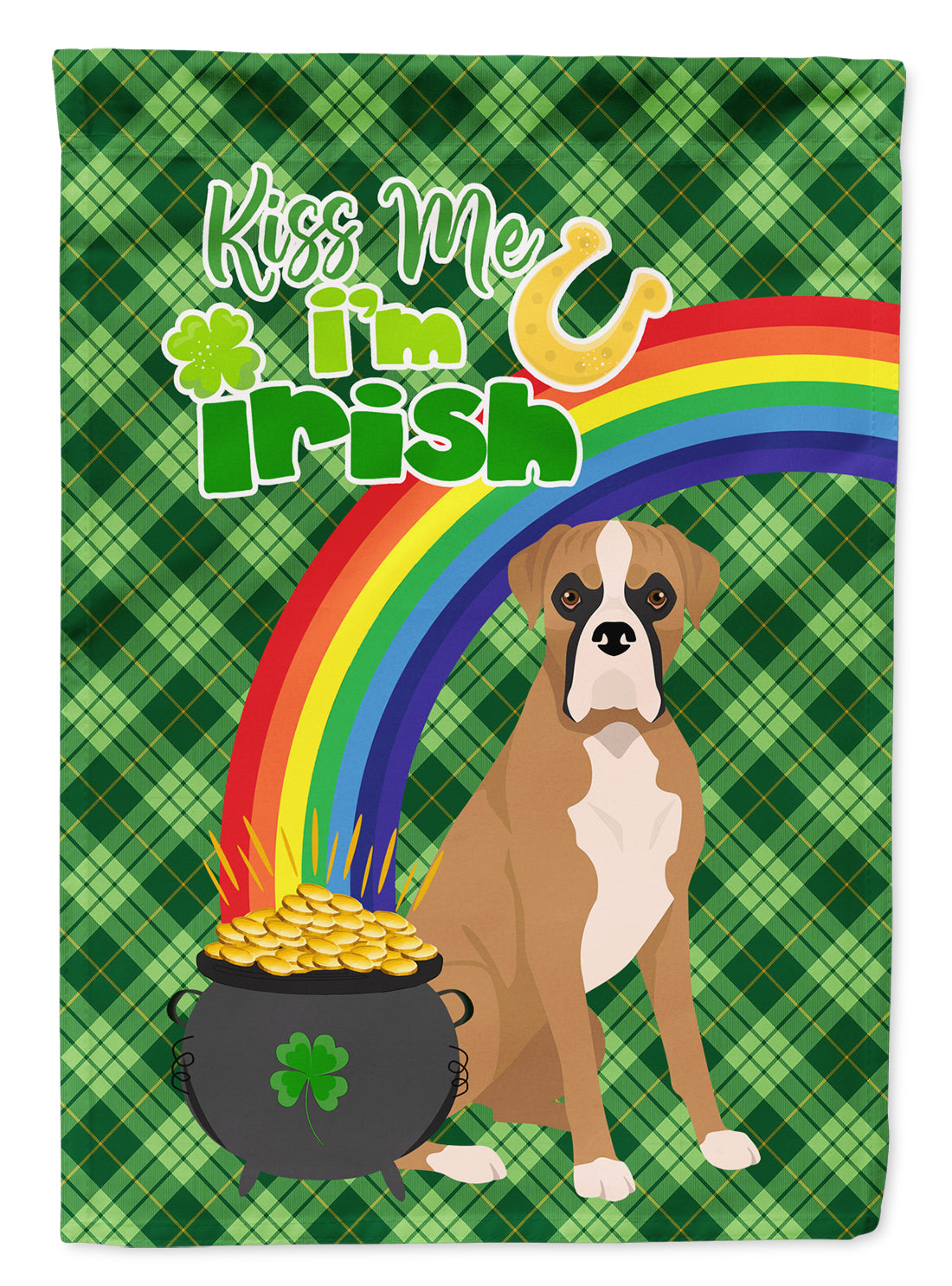 Natural Eared Fawn Boxer St. Patrick's Day Flag Garden Size  the-store.com.