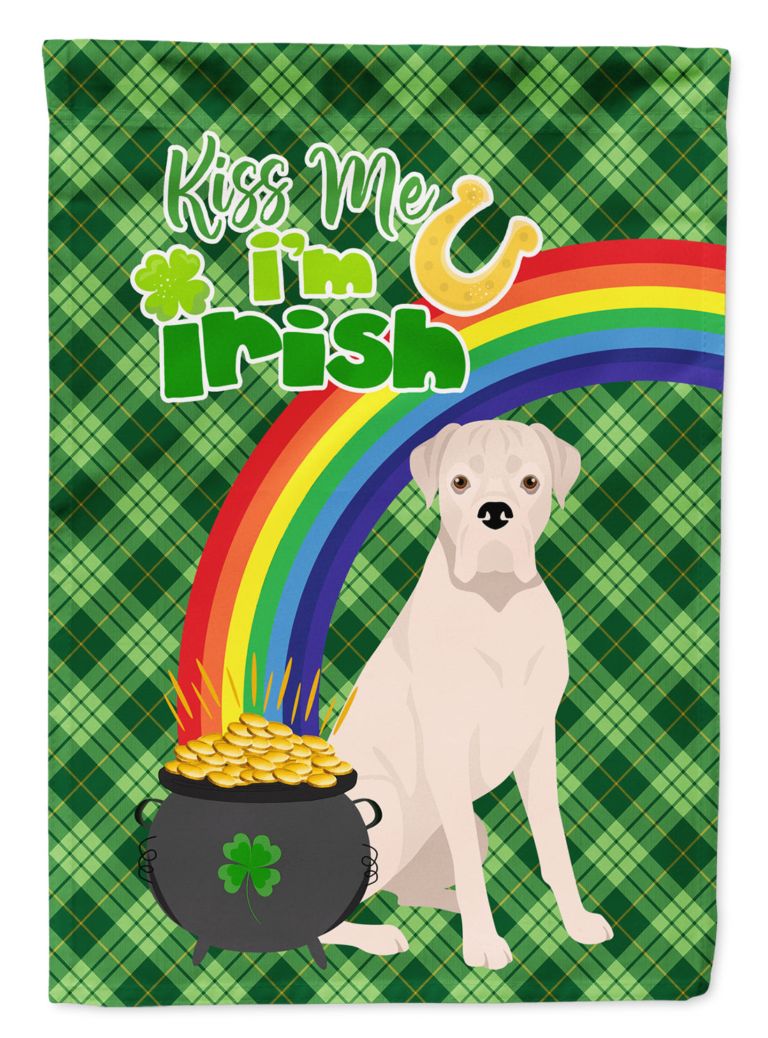 Natural Eared White Boxer St. Patrick's Day Flag Garden Size  the-store.com.