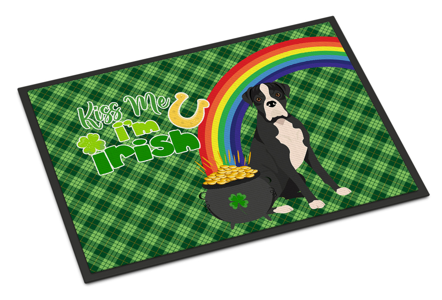 Buy this Natural Eared Black Boxer St. Patrick's Day Indoor or Outdoor Mat 24x36