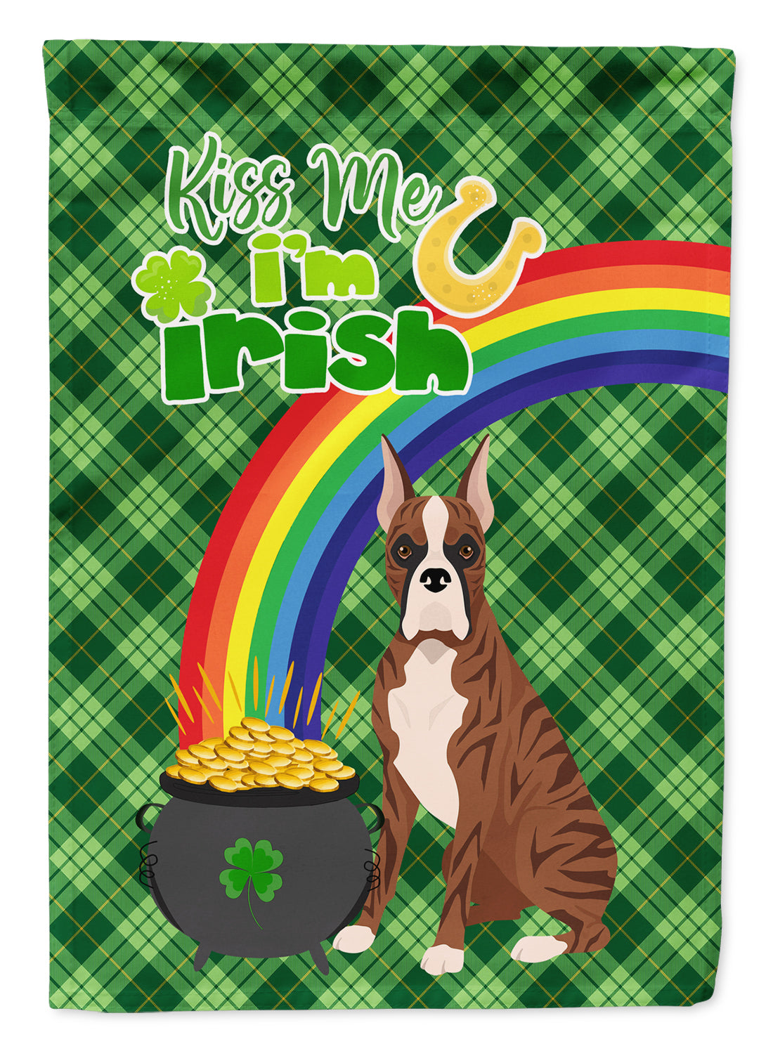 Red Brindle Boxer St. Patrick&#39;s Day Flag Garden Size  the-store.com.