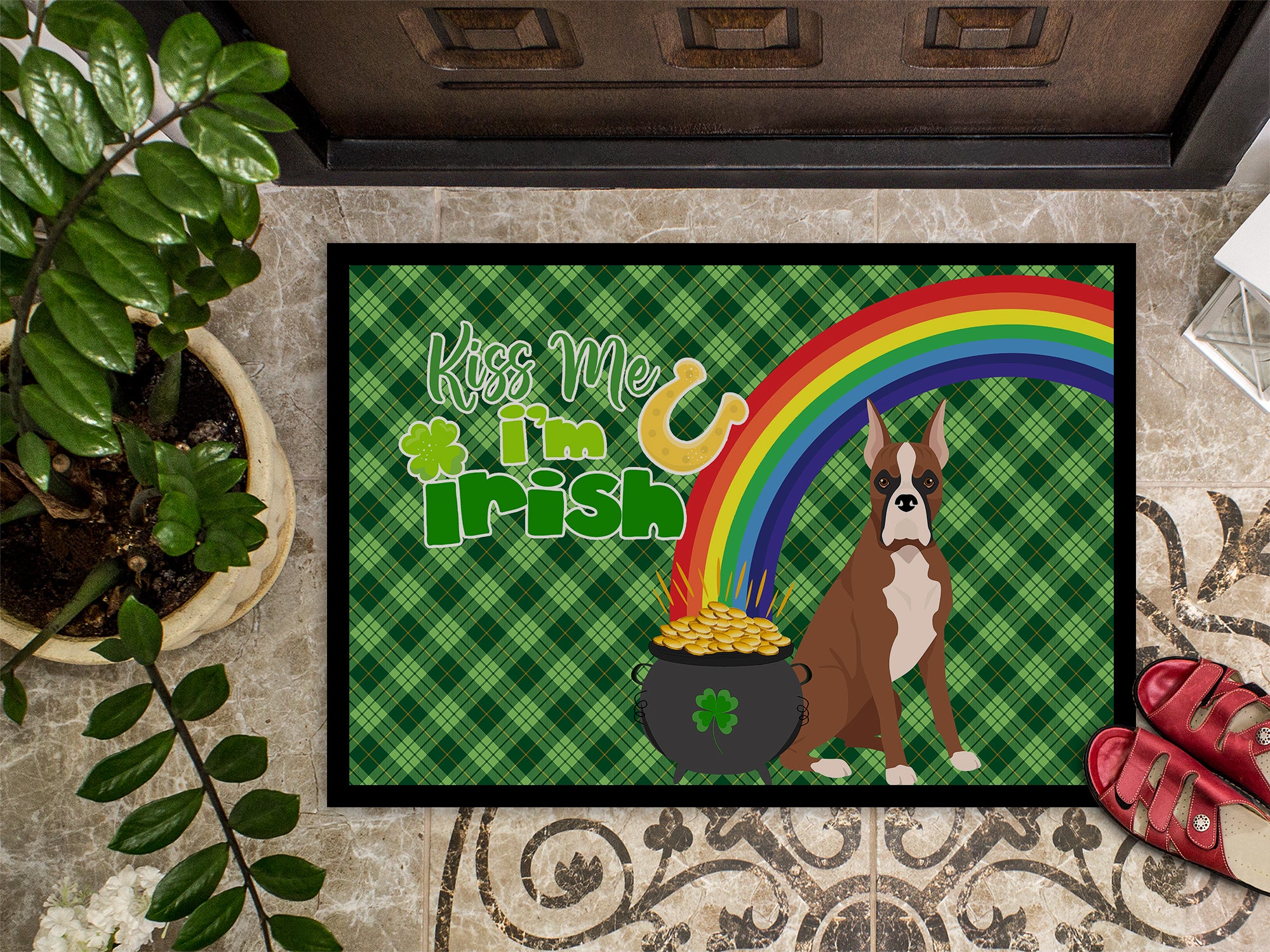 Red Fawn Boxer St. Patrick's Day Indoor or Outdoor Mat 24x36 - the-store.com