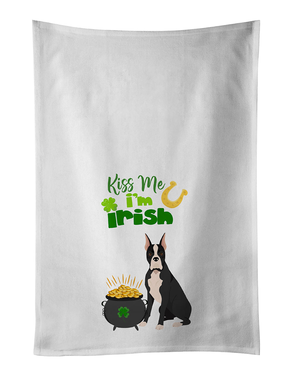 Buy this Black Boxer St. Patrick's Day White Kitchen Towel Set of 2 Dish Towels