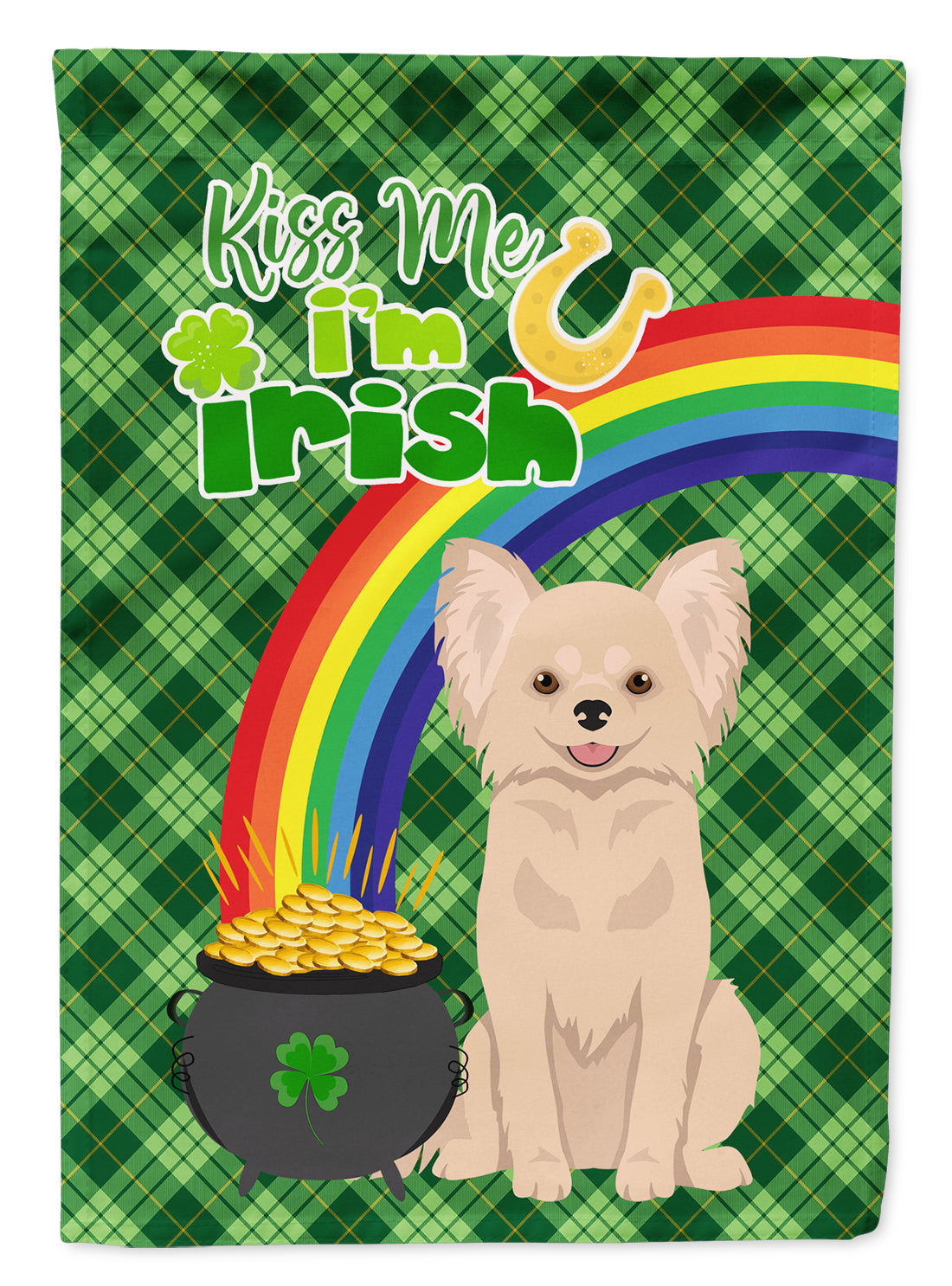 Longhaired Cream Chihuahua St. Patrick&#39;s Day Flag Garden Size  the-store.com.