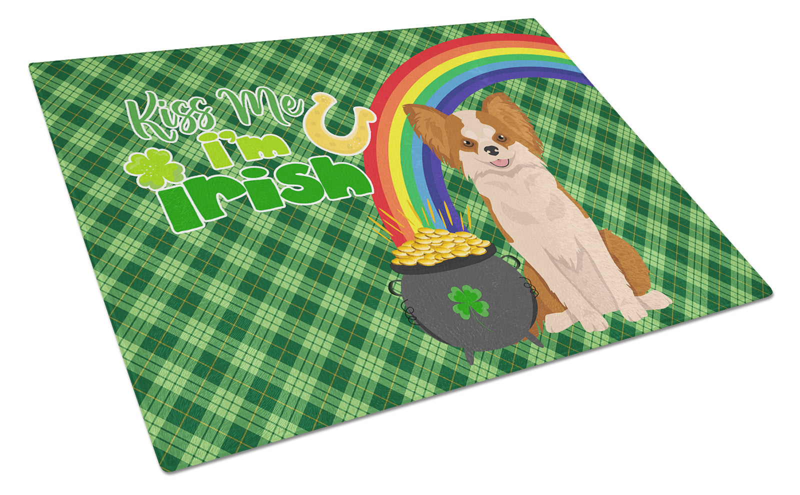 Buy this Longhaired Red and White Chihuahua St. Patrick's Day Glass Cutting Board Large